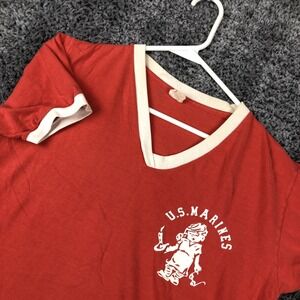 Vintage U.S. Marines Sleepshirt Mens Medium Red Military Graphic V-Neck